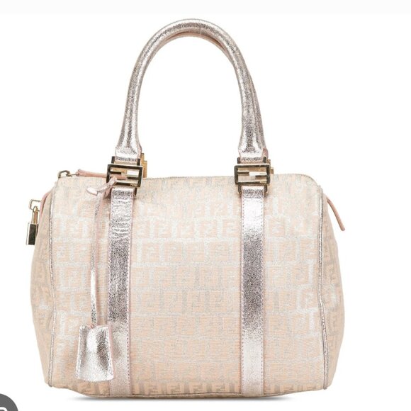 Fendi Handbags - FENDI 2000-2010 Zucchino Canvas Shine Bauletto Forever Boston Bag